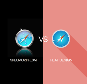 Infographie comparaison skeumorphism et flat design